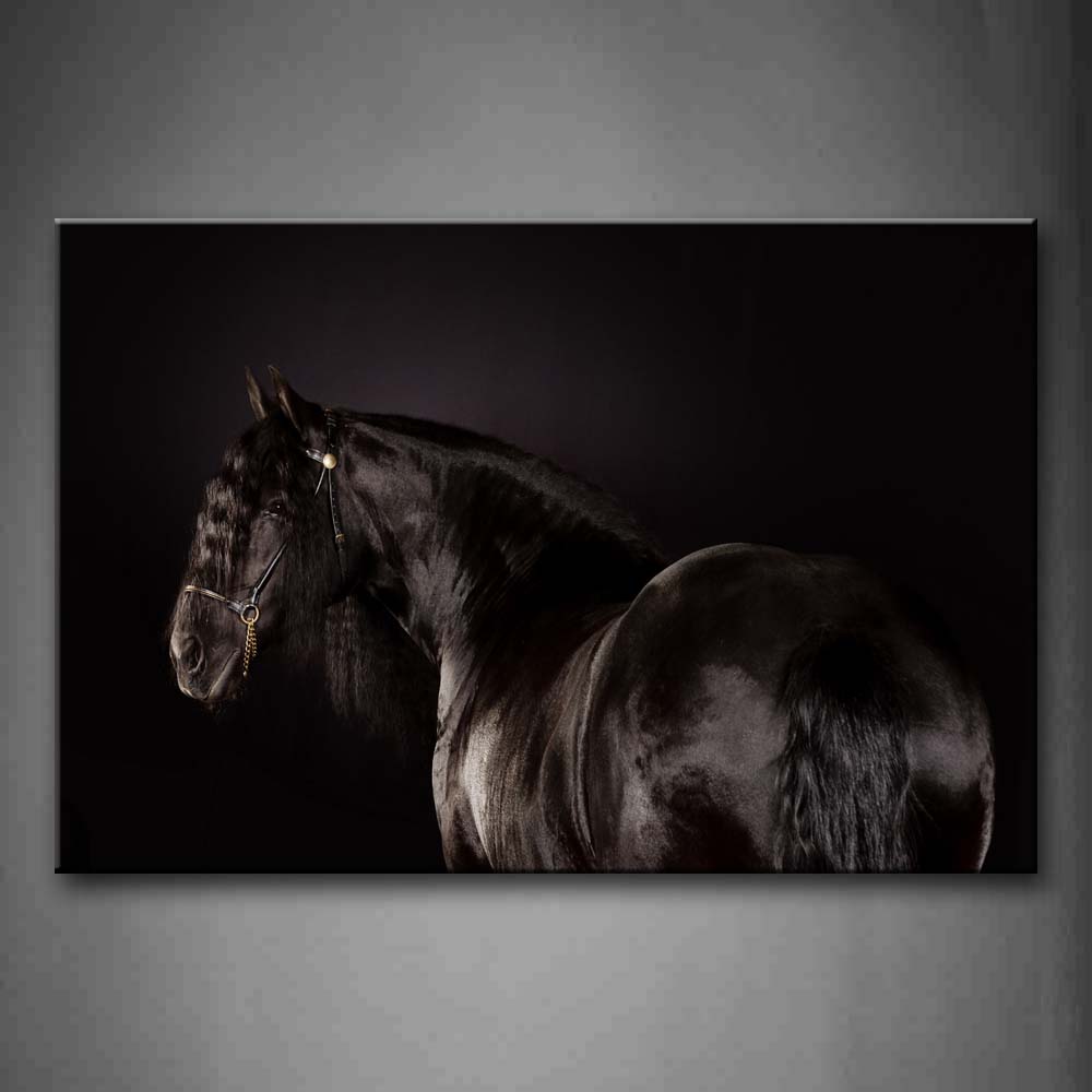 Black Horse Portrait Black Background Wall Art Painting Pictures Print On Canvas Animal The Picture For Home Modern Decoration 