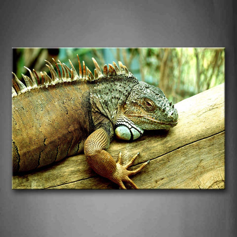 Green Iguana Crawl On Wood Staring Wall Art Painting Pictures Print On Canvas Animal The Picture For Home Modern Decoration 