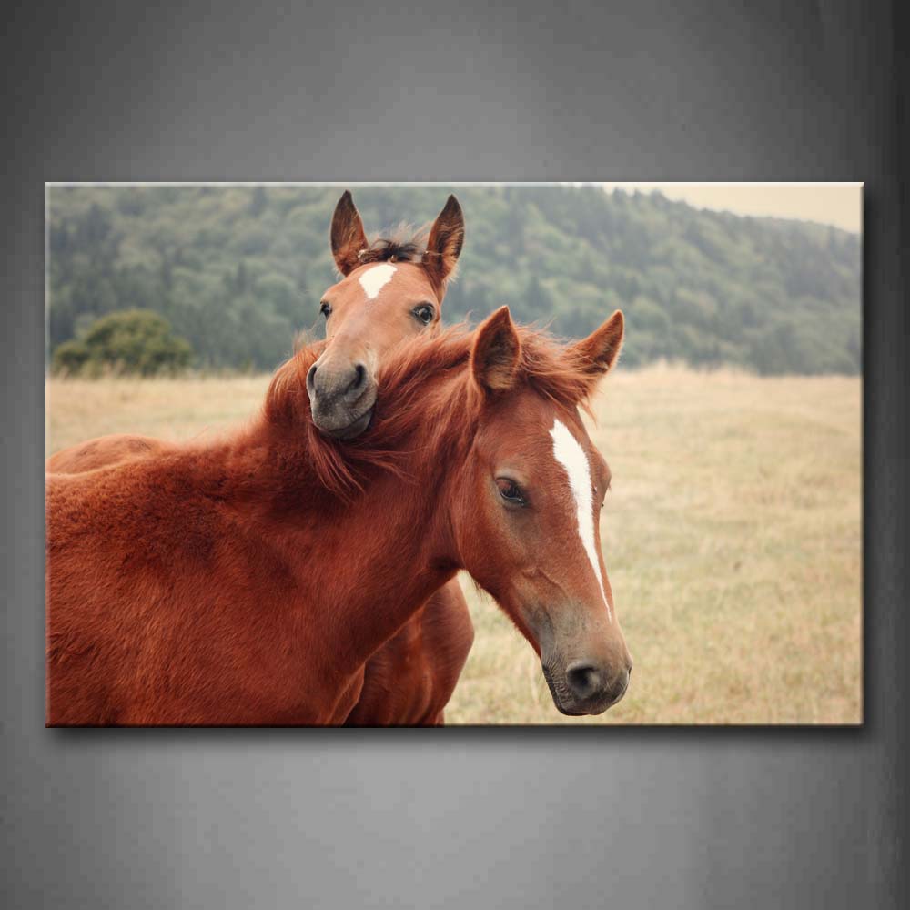 Two Yellow Horse Stand On Grassland  Wall Art Painting The Picture Print On Canvas Animal Pictures For Home Decor Decoration Gift 