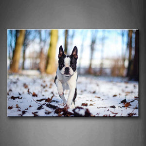 French Bulldog Walk On Snowfield Tree Fallen Leafs Wall Art Painting Pictures Print On Canvas Animal The Picture For Home Modern Decoration 