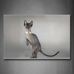 Gray Cat Look Up Stand In Gray Background Wall Art Painting Pictures Print On Canvas Animal The Picture For Home Modern Decoration 