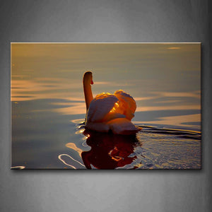 Swan Swimming On Water At Dusk Wall Art Painting Pictures Print On Canvas Animal The Picture For Home Modern Decoration 