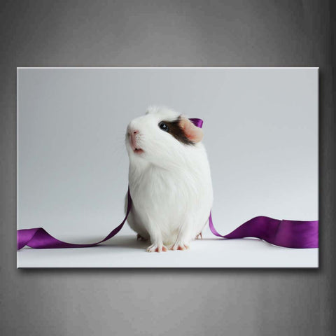 Guinea Pig Covered Purpple Ribbon In White Background Wall Art Painting Pictures Print On Canvas Animal The Picture For Home Modern Decoration 