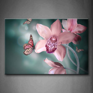 Pink Butterflys Fly Around Pink Flower Wall Art Painting The Picture Print On Canvas Animal Pictures For Home Decor Decoration Gift 