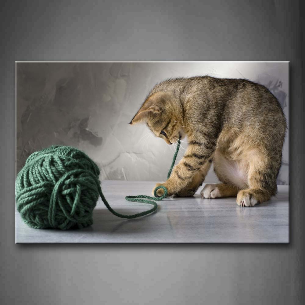 Gray Cat Bite Woolen Yarn  Wall Art Painting Pictures Print On Canvas Animal The Picture For Home Modern Decoration 