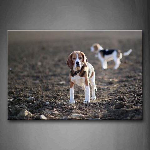 Two Beagles Stand On Mud Land Wall Art Painting The Picture Print On Canvas Animal Pictures For Home Decor Decoration Gift 