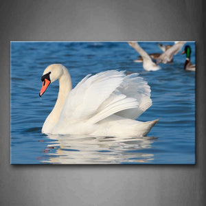 White Swan Simming On Water Beautiful Feather Wall Art Painting The Picture Print On Canvas Animal Pictures For Home Decor Decoration Gift 