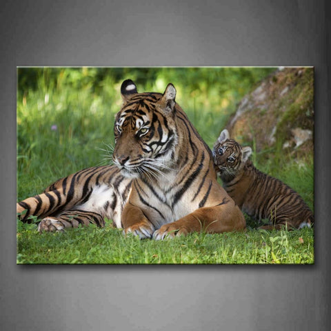 Mother Tiger And Cub Sit On Grass Wall Art Painting The Picture Print On Canvas Animal Pictures For Home Decor Decoration Gift 