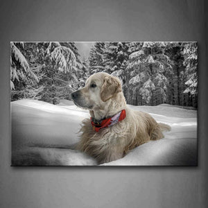 White Dog Lie On Snowfield Snow Cover Tree Wall Art Painting The Picture Print On Canvas Animal Pictures For Home Decor Decoration Gift 