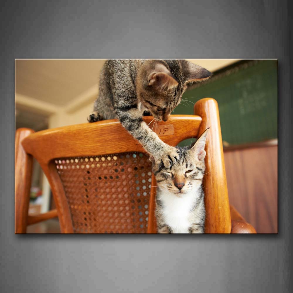 Two Cat Play On Chair Inside Room Wall Art Painting The Picture Print On Canvas Animal Pictures For Home Decor Decoration Gift 