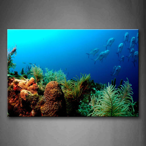 Blue Bottom Of Sea A Group Of Fishes  Wall Art Painting Pictures Print On Canvas Animal The Picture For Home Modern Decoration 