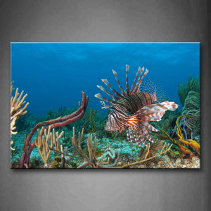 Lion Fish In Blue Sea Bottom Of Sea Scenery Wall Art Painting Pictures Print On Canvas Animal The Picture For Home Modern Decoration 