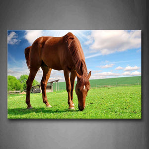 Yellow Horse Eat Grass In Meadow Fence House Wall Art Painting Pictures Print On Canvas Animal The Picture For Home Modern Decoration 