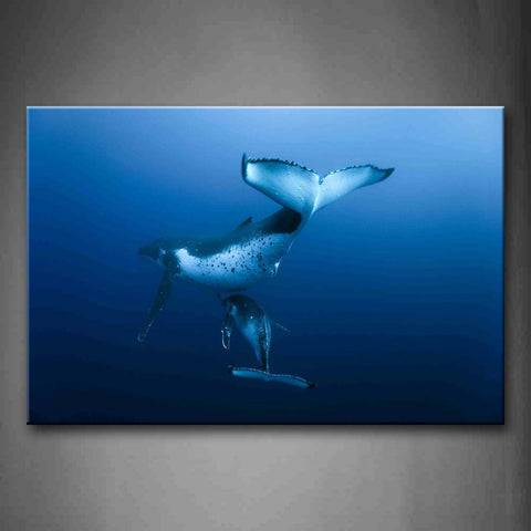 Mother Whale And Cub In Blue Sea Wall Art Painting The Picture Print On Canvas Animal Pictures For Home Decor Decoration Gift 