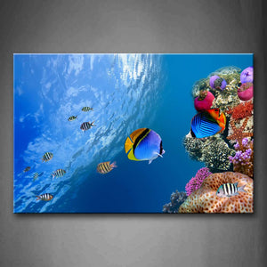 Blue Bottom Of Sea Sea Surface Colorful Fishes Wall Art Painting The Picture Print On Canvas Animal Pictures For Home Decor Decoration Gift 