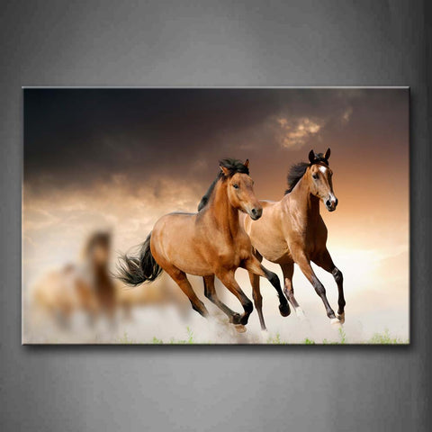 Horses Run On Grass Dust Wall Art Painting Pictures Print On Canvas Animal The Picture For Home Modern Decoration 