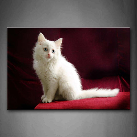 White Cat Sit On Red Blanket Wall Art Painting The Picture Print On Canvas Animal Pictures For Home Decor Decoration Gift 