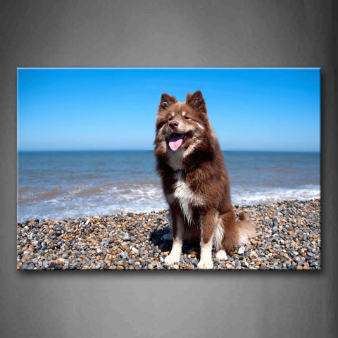 Brown Dog Sit On Stones Near Beach Wall Art Painting Pictures Print On Canvas Animal The Picture For Home Modern Decoration 