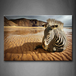 Zebra Sit On Beach Sand Mountain Wall Art Painting Pictures Print On Canvas Animal The Picture For Home Modern Decoration 