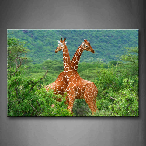 Two Giraffes Stand Closely In Mountain Trees Wall Art Painting The Picture Print On Canvas Animal Pictures For Home Decor Decoration Gift 