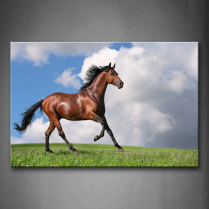 Yellow Horse Run On Grassland Cloud Wall Art Painting Pictures Print On Canvas Animal The Picture For Home Modern Decoration 