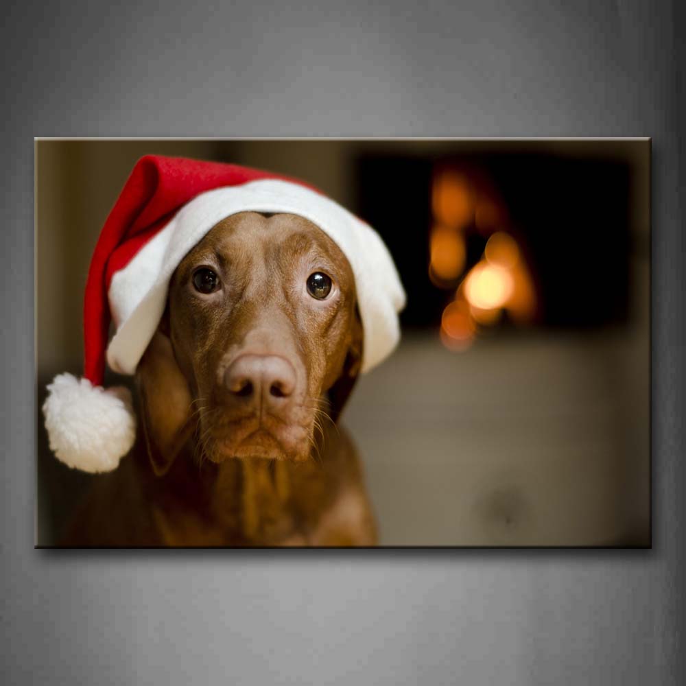 Yellow Dog Wear Christmas Hat Inside Room Wall Art Painting The Picture Print On Canvas Animal Pictures For Home Decor Decoration Gift 