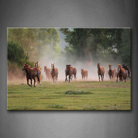 Many Horses Run On Grassland Dust Trees Wall Art Painting The Picture Print On Canvas Animal Pictures For Home Decor Decoration Gift 