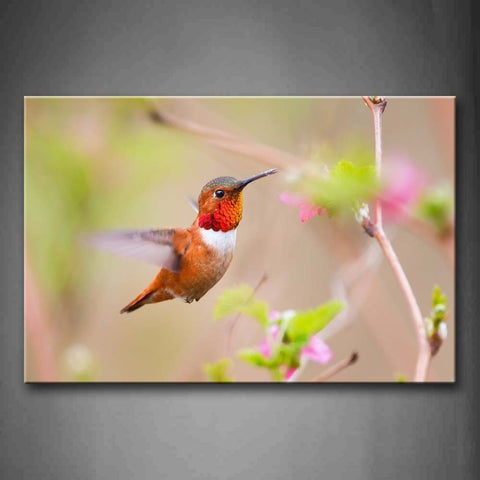 Bird Fly Near Pink Flower Wall Art Painting The Picture Print On Canvas Animal Pictures For Home Decor Decoration Gift 