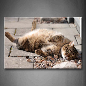 Cat Lie Down Land Near Stones Wall Art Painting The Picture Print On Canvas Animal Pictures For Home Decor Decoration Gift 