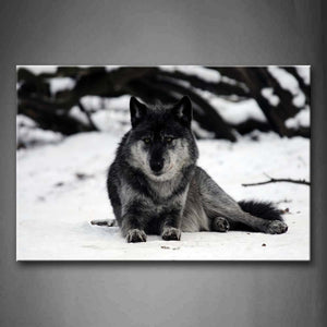 Wolf Sit On Snowfield Black Branch Wall Art Painting Pictures Print On Canvas Animal The Picture For Home Modern Decoration 