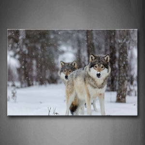 Two Wolfs Stand On Snowfield Forest Snowing Wall Art Painting Pictures Print On Canvas Animal The Picture For Home Modern Decoration 