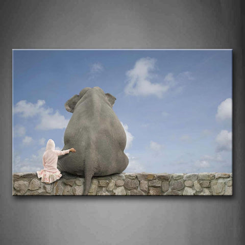 Elephant And People Seat Back Together Blue Sky Wall Art Painting The Picture Print On Canvas Animal Pictures For Home Decor Decoration Gift 