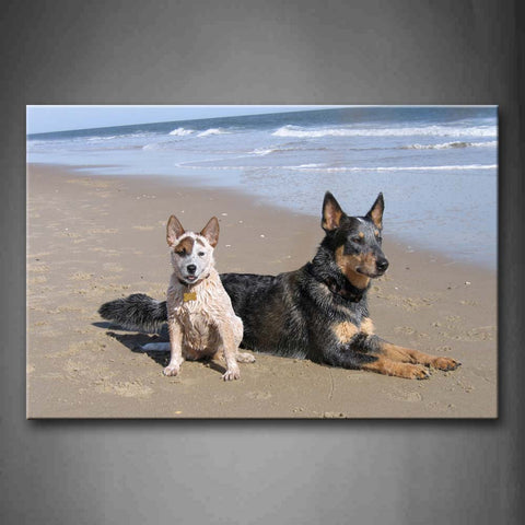 Two Dogs Sit On Beach Wall Art Painting Pictures Print On Canvas Animal The Picture For Home Modern Decoration 