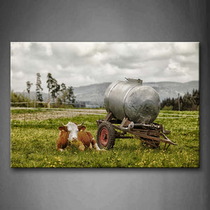 Cow Lie On Grass Flower Handcart Thick Cloud Wall Art Painting Pictures Print On Canvas Animal The Picture For Home Modern Decoration 