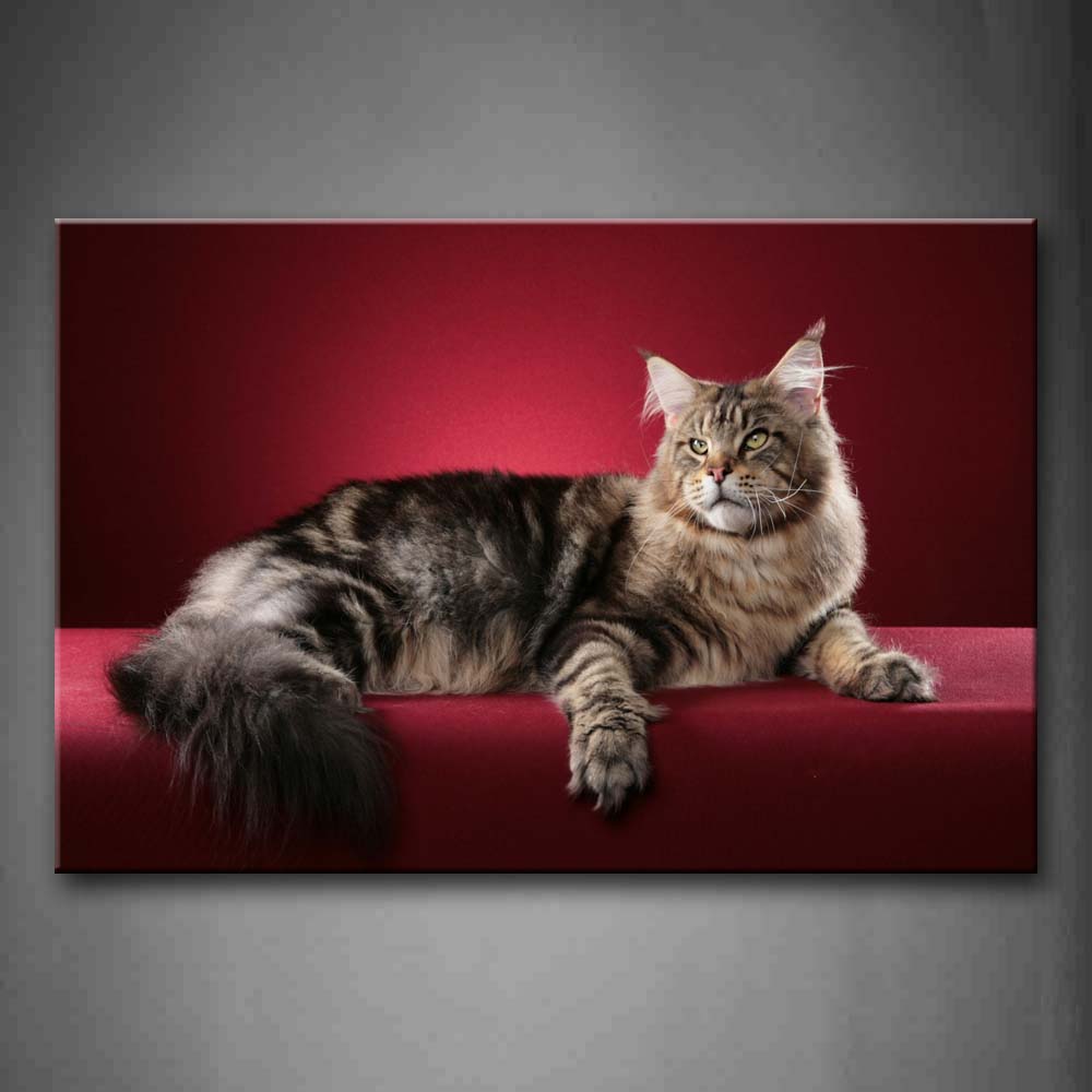 Red Big Cat Lie In Pink Background Wall Art Painting The Picture Print On Canvas Animal Pictures For Home Decor Decoration Gift 