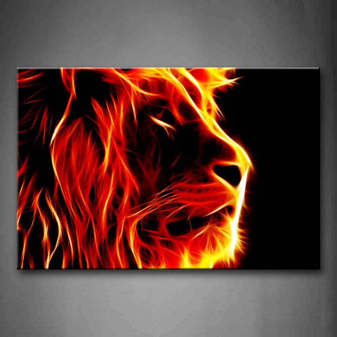 Yellow Orange Lion Artistic Fire Black Background Wall Art Painting The Picture Print On Canvas Animal Pictures For Home Decor Decoration Gift 