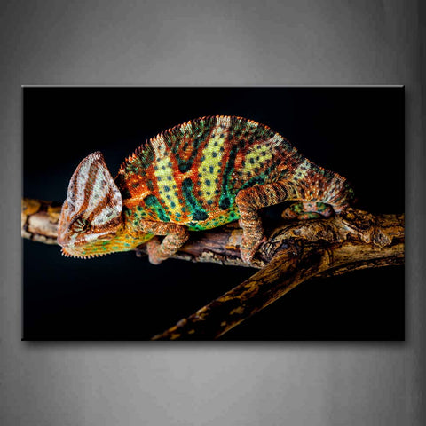 Colorful Chameleon Climb On Dry Branch Wall Art Painting Pictures Print On Canvas Animal The Picture For Home Modern Decoration 