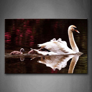 Mother Swan With Cubs Swim On Water Wall Art Painting Pictures Print On Canvas Animal The Picture For Home Modern Decoration 