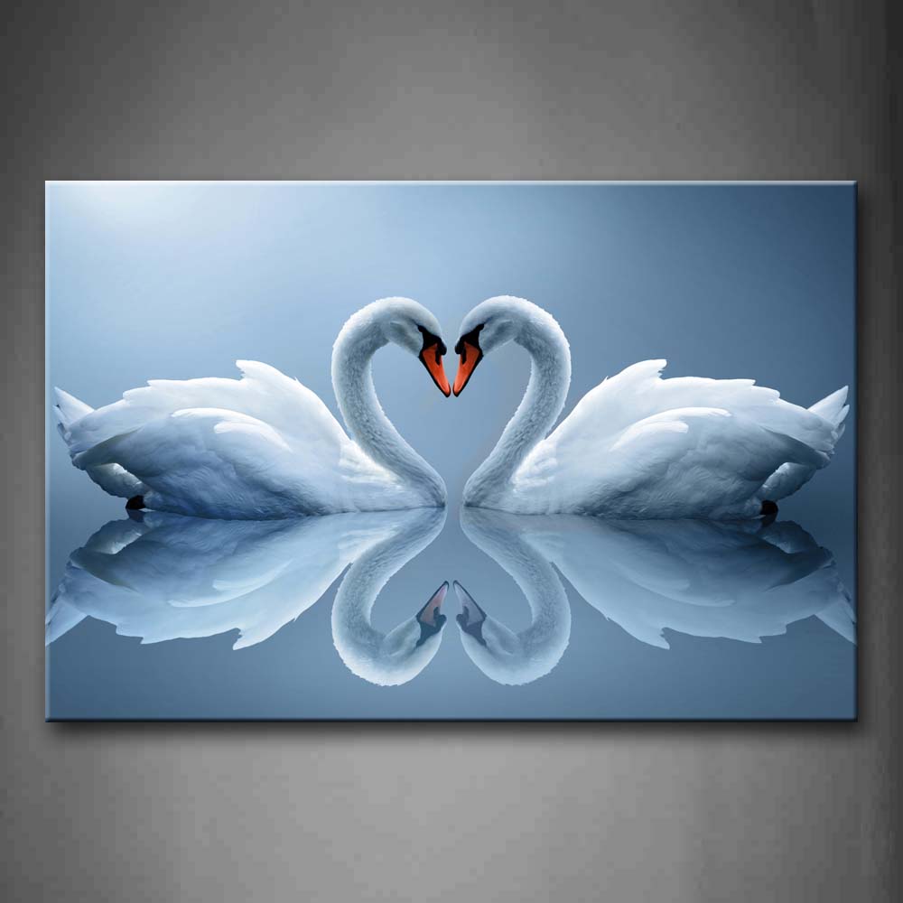 Two Swans Make Up A Heart Reflected On Water Wall Art Painting The Picture Print On Canvas Animal Pictures For Home Decor Decoration Gift 