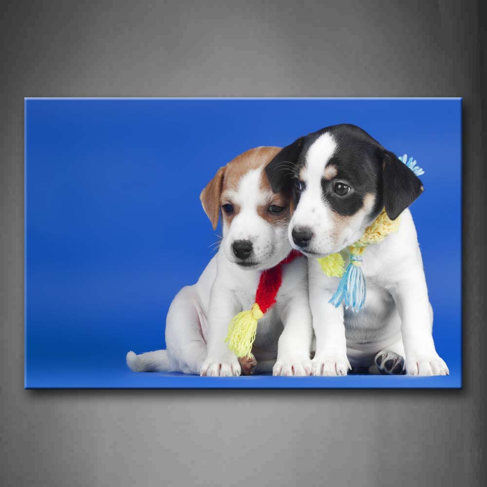 Two Dog Sit In Blue Background Wall Art Painting Pictures Print On Canvas Animal The Picture For Home Modern Decoration 