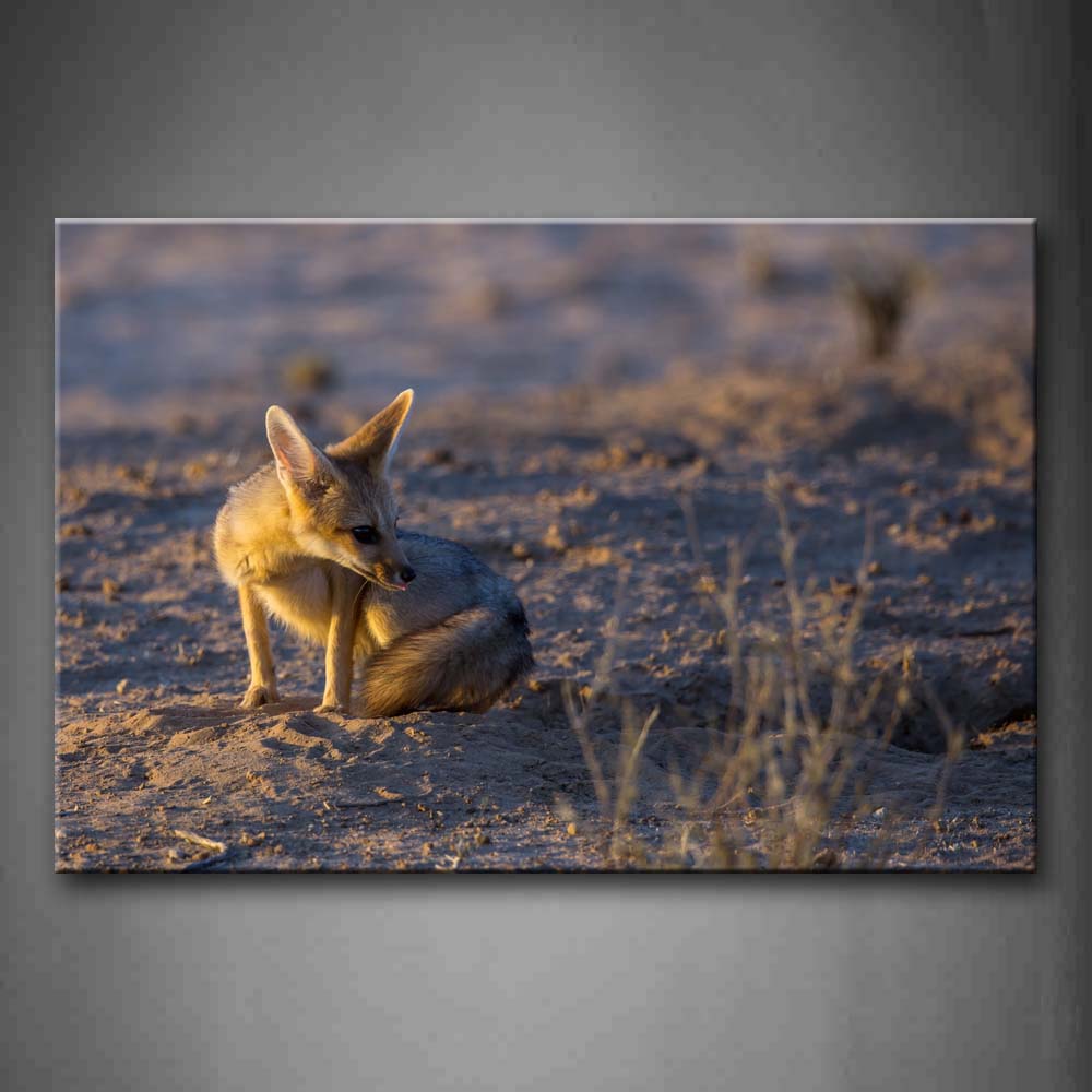 Fox Sit On Mud Land Dry Grass Wall Art Painting The Picture Print On Canvas Animal Pictures For Home Decor Decoration Gift 