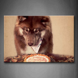 Dog Look At Birthday Cake Wall Art Painting Pictures Print On Canvas Animal The Picture For Home Modern Decoration 