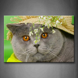 Gray Cat Wear Cap Portrait Wall Art Painting Pictures Print On Canvas Animal The Picture For Home Modern Decoration 