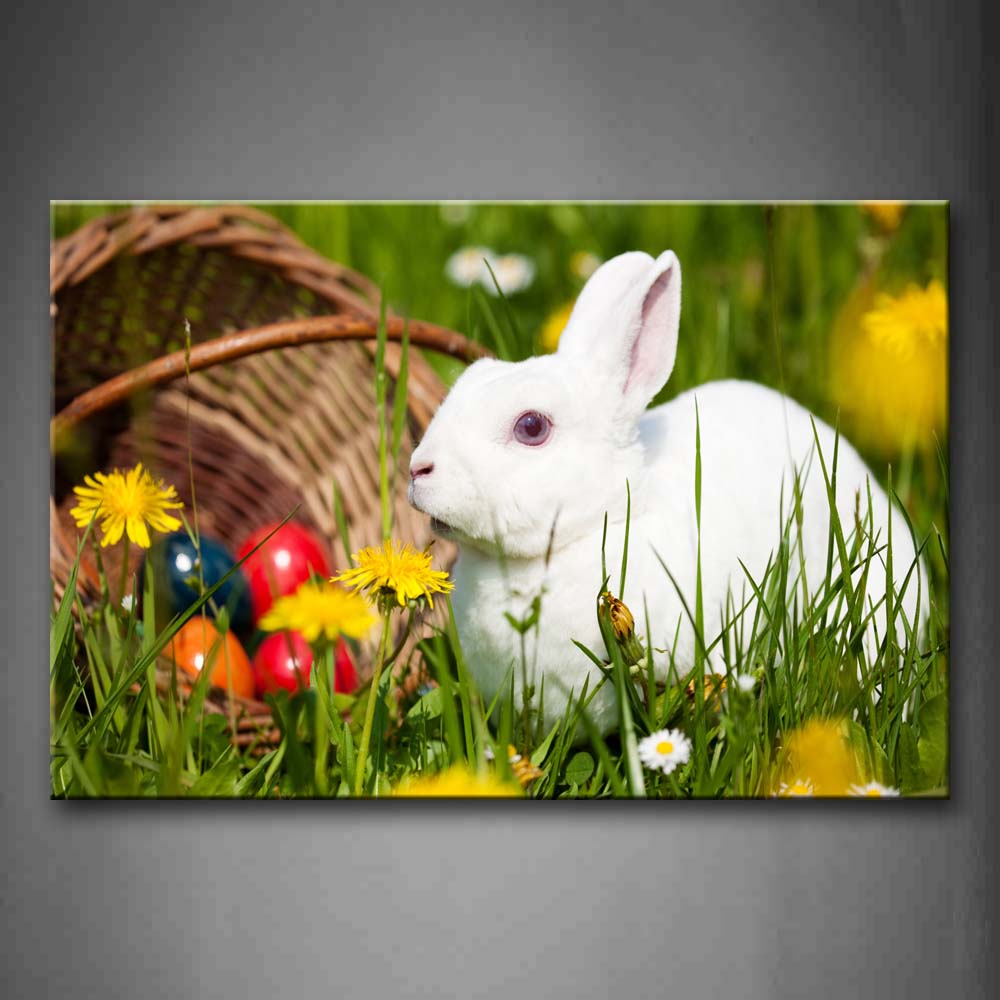 Rabbit In Grass Flower Basket  Wall Art Painting The Picture Print On Canvas Animal Pictures For Home Decor Decoration Gift 