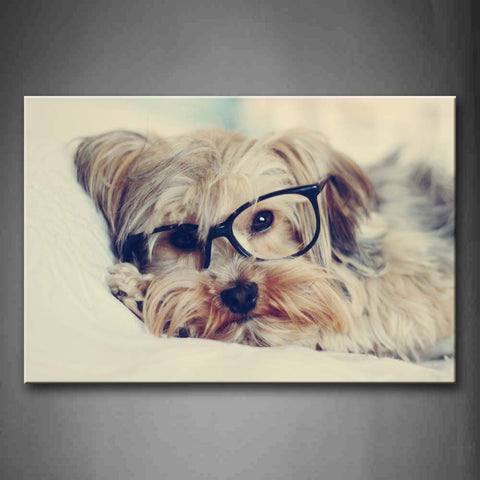 Dog Wear Glass Lie On White Blanket Wall Art Painting The Picture Print On Canvas Animal Pictures For Home Decor Decoration Gift 