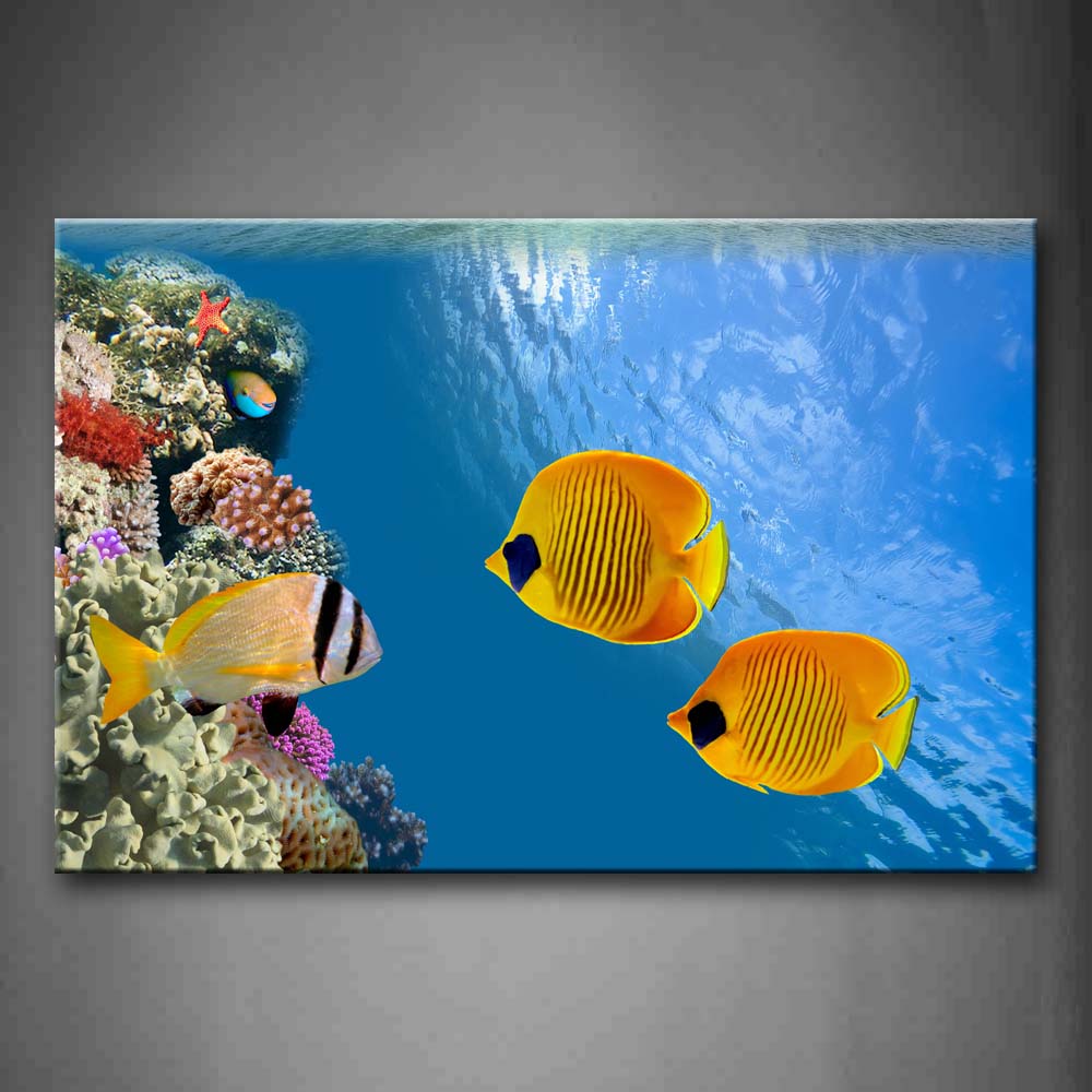 Yellow Fishes In Blue Sea Seabed Beautiful Wall Art Painting Pictures Print On Canvas Animal The Picture For Home Modern Decoration 