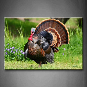 Turkey Walk On Grass Purple Flower Wall Art Painting The Picture Print On Canvas Animal Pictures For Home Decor Decoration Gift 