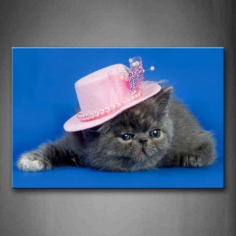 Gray Cat Wear Cap In Blue Background Wall Art Painting The Picture Print On Canvas Animal Pictures For Home Decor Decoration Gift 