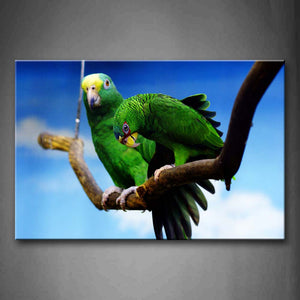 Two Green Bird Stand On Branch Wall Art Painting Pictures Print On Canvas Animal The Picture For Home Modern Decoration 