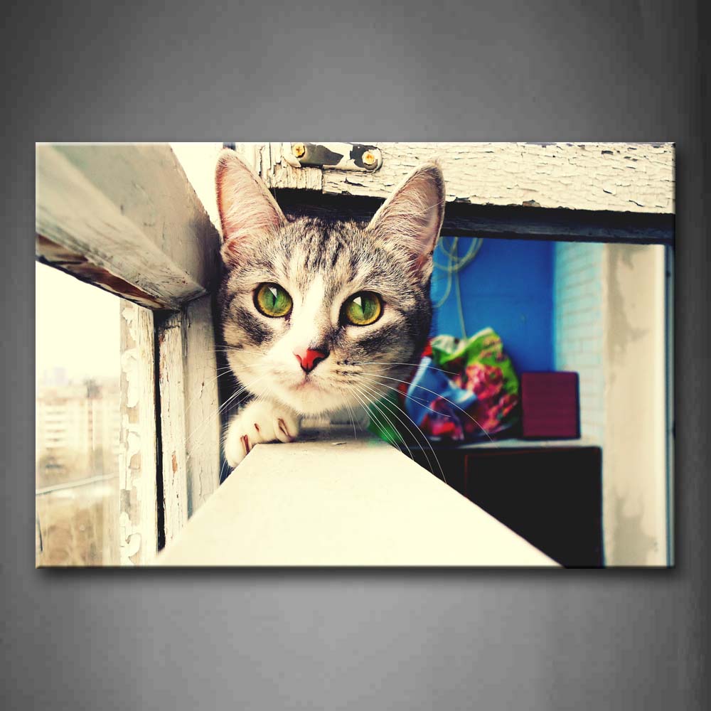 Cute Cat Under Window Inside Room Wall Art Painting The Picture Print On Canvas Animal Pictures For Home Decor Decoration Gift 